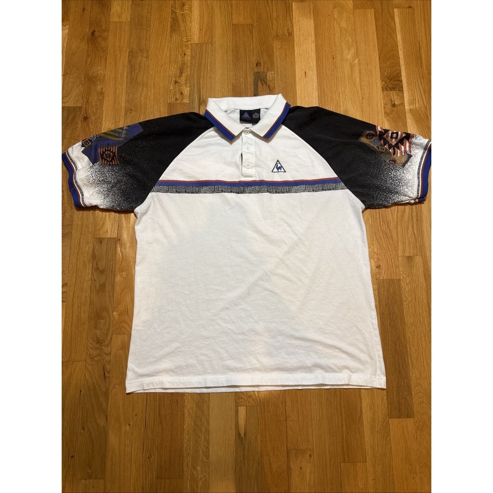 Vintage Le Coq Sportif Shirt Polo Mens XL Geometric Sport‎ Tennis Retro 90s